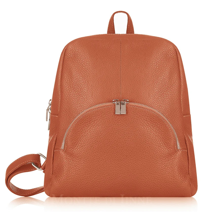 Italian handmade soft grainy leather backpack in burnt orange with silver-tone hardware | MERLEORA