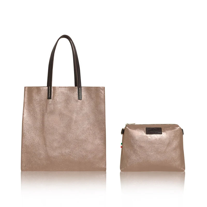 Italian Metallic Leather Two-in-One Tote Bag