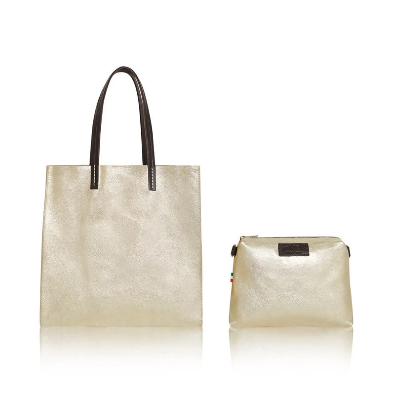 Italian Metallic Leather Two-in-One Tote Bag