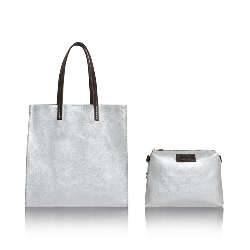 Italian Metallic Leather Two-in-One Tote Bag