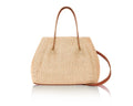 Woven Raffia Tote Bag in Tan/Camel with tan leather handles and detachable crossbody strap — MERLEORA