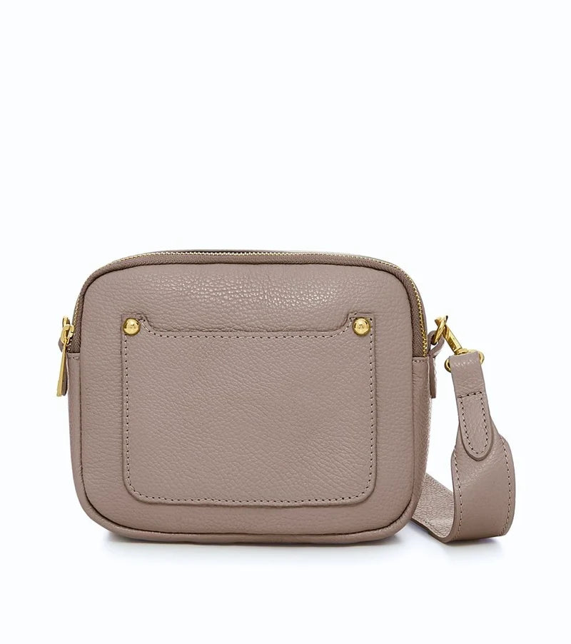 Italian Genuine Leather Double Zip Camera Bag with Wide Strap in Cinder — MERLEORA