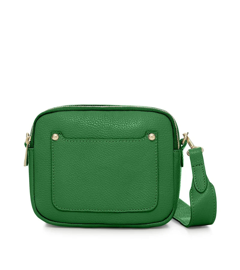 Italian Genuine Leather Double Zip Camera Bag with Wide Strap in Green — MERLEORA
