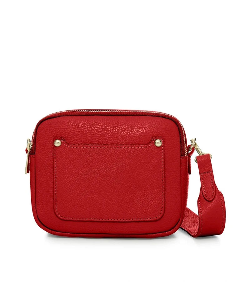 Italian Genuine Leather Double Zip Camera Bag with Wide Strap in Red — MERLEORA