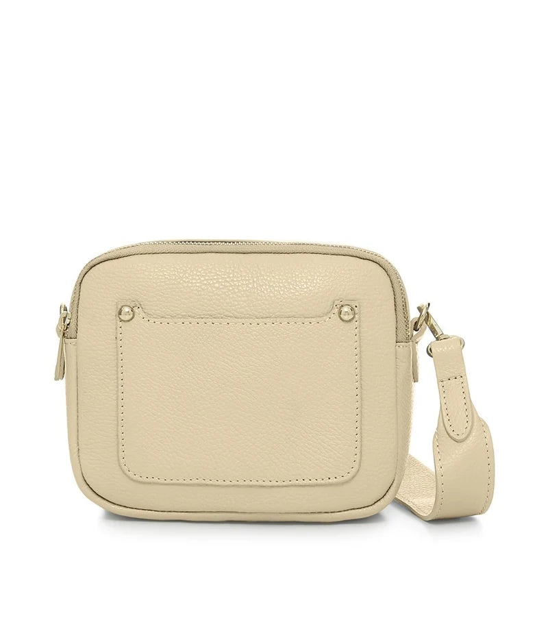 Italian Genuine Leather Double Zip Camera Bag with Wide Strap in Cream — MERLEORA