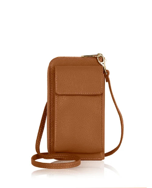 Dark Tan Genuine Leather Crossbody Phone Bag – MERLEORA