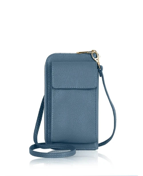 Denim Blue Genuine Leather Crossbody Phone Bag – MERLEORA