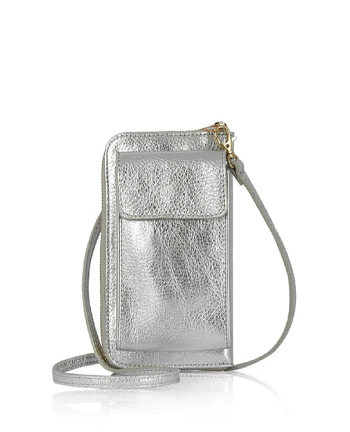 Silver Genuine Leather Crossbody Phone Bag – MERLEORA