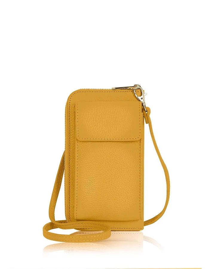 Mustard Genuine Leather Crossbody Phone Bag – MERLEORA
