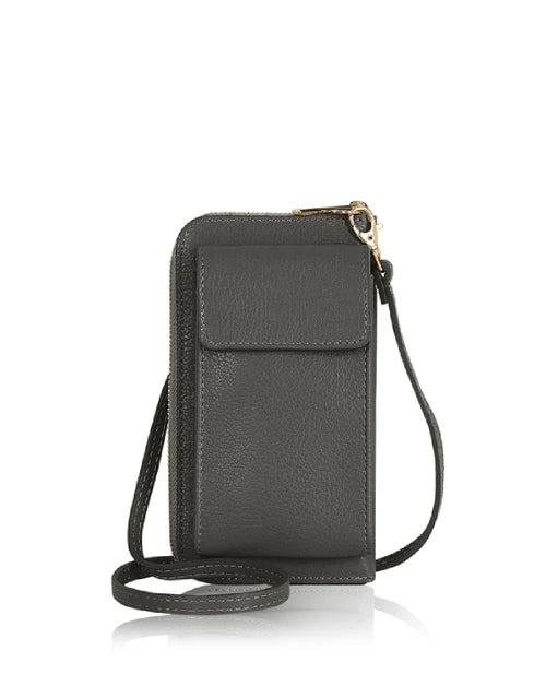 Dark Grey Genuine Leather Crossbody Phone Bag – MERLEORA