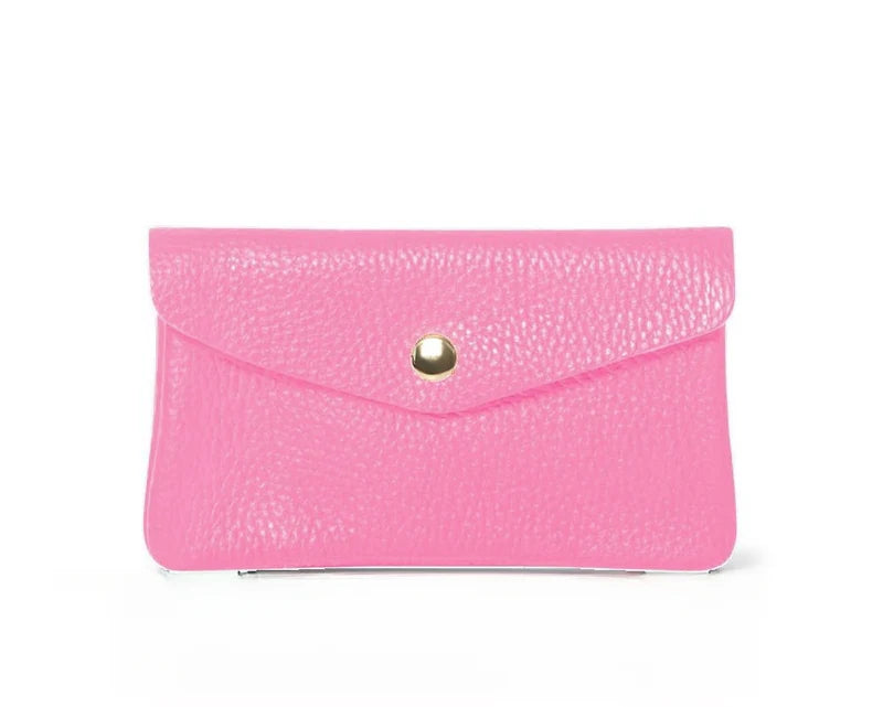 Candy pink: Genuine leather coin bag and card holder in candy pink with gold stud closure