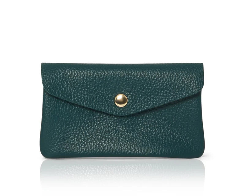 Dark teal: Genuine leather coin bag and card holder in dark teal with gold stud closure