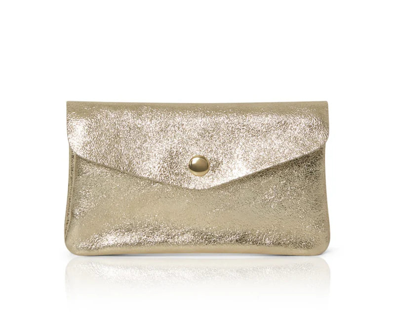 Gold: Genuine leather coin bag and card holder in gold with gold stud closure