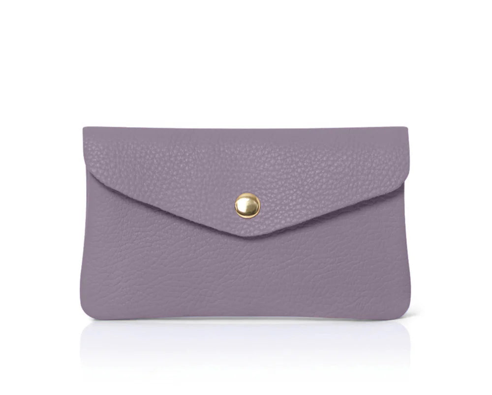 Lilac: Genuine leather coin bag and card holder in lilac with gold stud closure