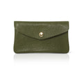 Olive green: Genuine leather coin bag and card holder in olive green with gold stud closure