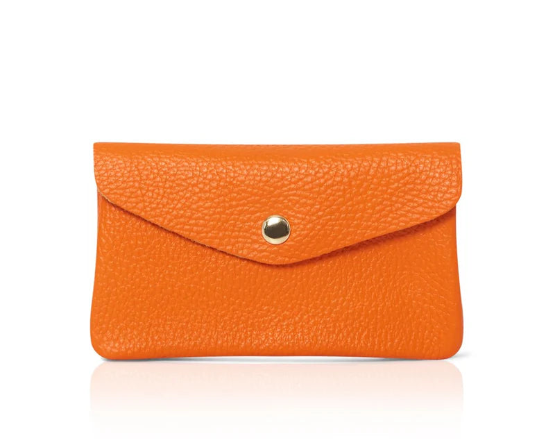 Orange: Genuine leather coin bag and card holder in orange with gold stud closure
