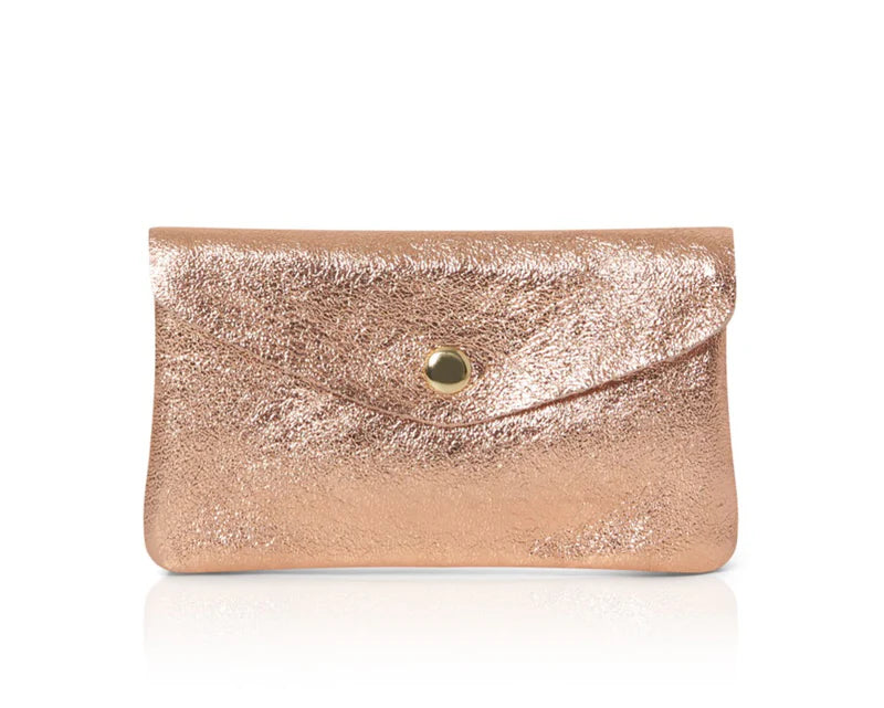 Rose gold: Genuine leather coin bag and card holder in rose gold with gold stud closure