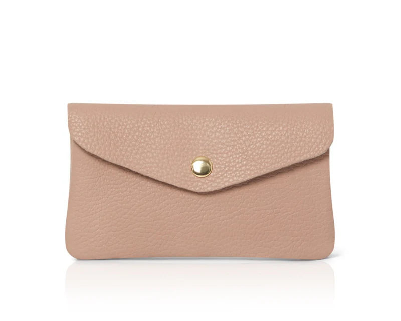 Smoke rose: Genuine leather coin bag and card holder in smoke rose with gold stud closure