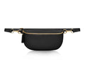 Italian Leather Crescent Crossbody Bum Bag in Black with gold-tone hardware | MERLEORA