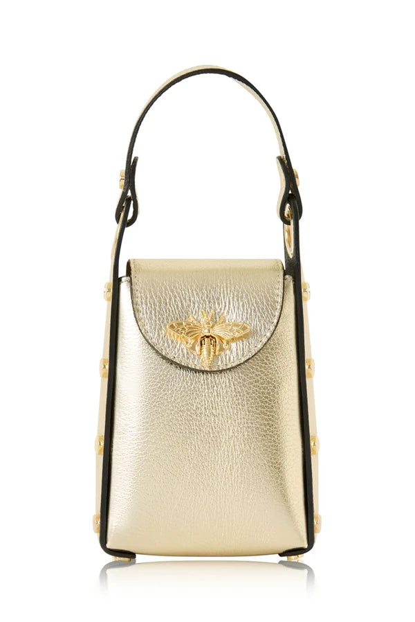 Gold Italian Leather Mini Bee Bag with Gold Bee Clasp & Chain Strap | MERLEORA