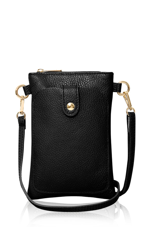 Italian genuine leather crossbody bag with phone pocket in Black – MERLEORA
