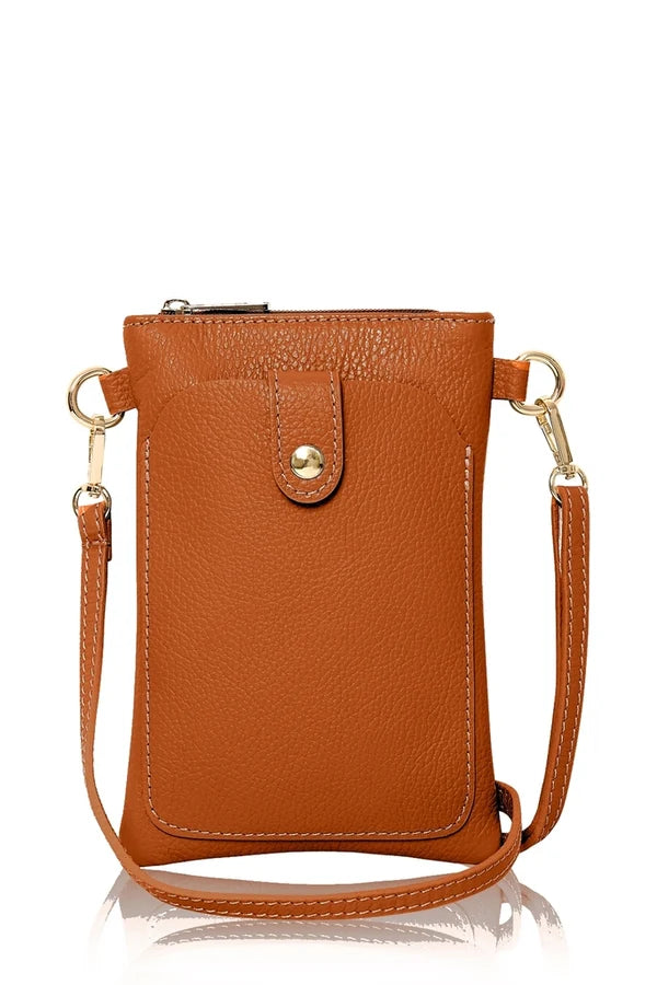 Italian genuine leather crossbody bag with phone pocket in Burnt Orange – MERLEORA