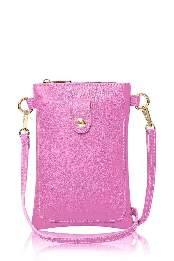Italian genuine leather crossbody bag with phone pocket in Candy Pink – MERLEORA