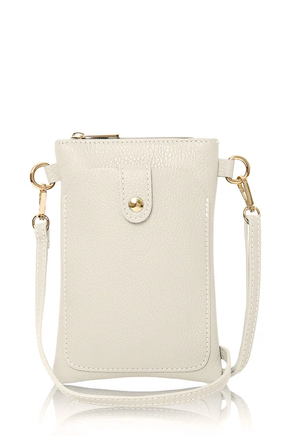 Italian genuine leather crossbody bag with phone pocket in Cream – MERLEORA