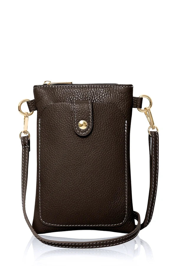 Italian genuine leather crossbody bag with phone pocket in Dark Chocolate – MERLEORA