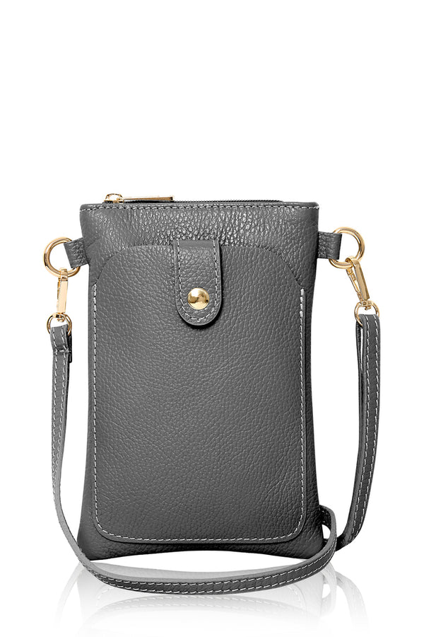 Italian genuine leather crossbody bag with phone pocket in Dark Grey – MERLEORA