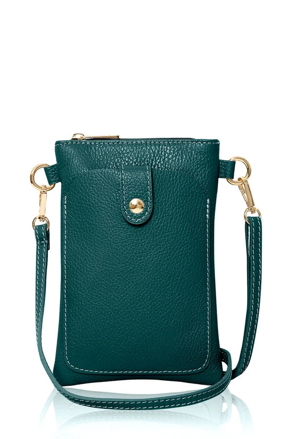 Italian genuine leather crossbody bag with phone pocket in Dark Teal – MERLEORA