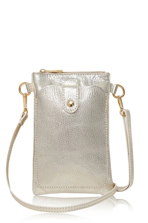 Italian genuine leather crossbody bag with phone pocket in Gold – MERLEORA