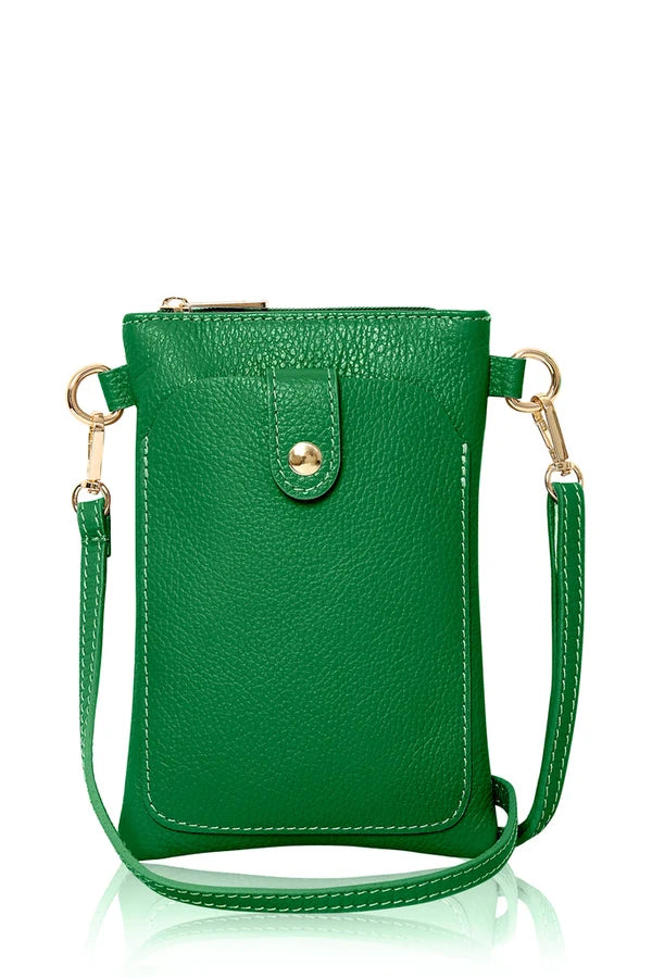Italian genuine leather crossbody bag with phone pocket in Green – MERLEORA