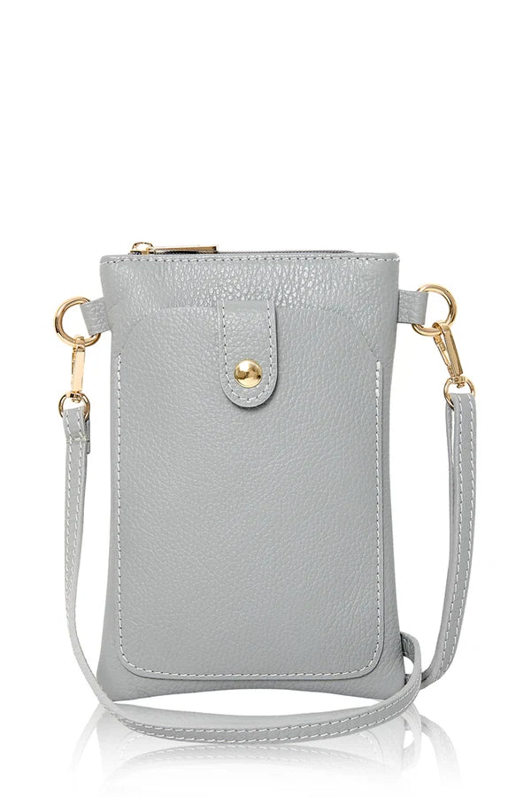 Italian genuine leather crossbody bag with phone pocket in Light Grey – MERLEORA