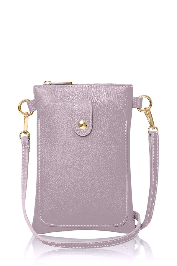 Italian genuine leather crossbody bag with phone pocket in Lilac – MERLEORA