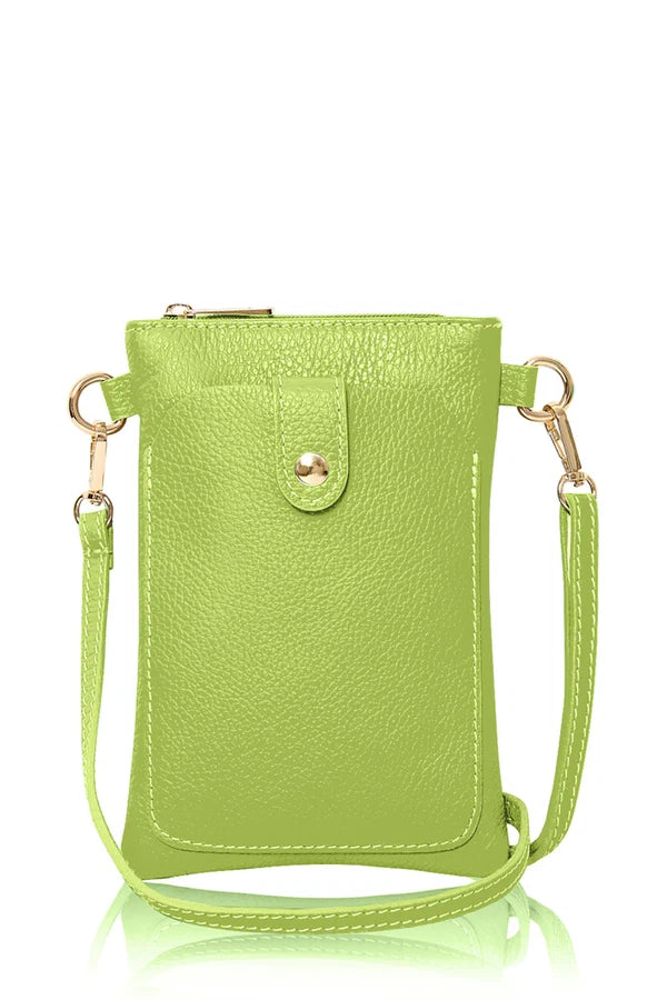 Italian genuine leather crossbody bag with phone pocket in Lime Green – MERLEORA