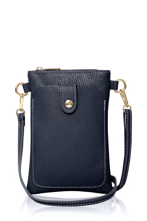 Italian genuine leather crossbody bag with phone pocket in Navy – MERLEORA