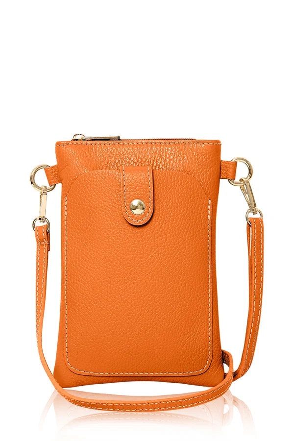 Italian genuine leather crossbody bag with phone pocket in Orange – MERLEORA