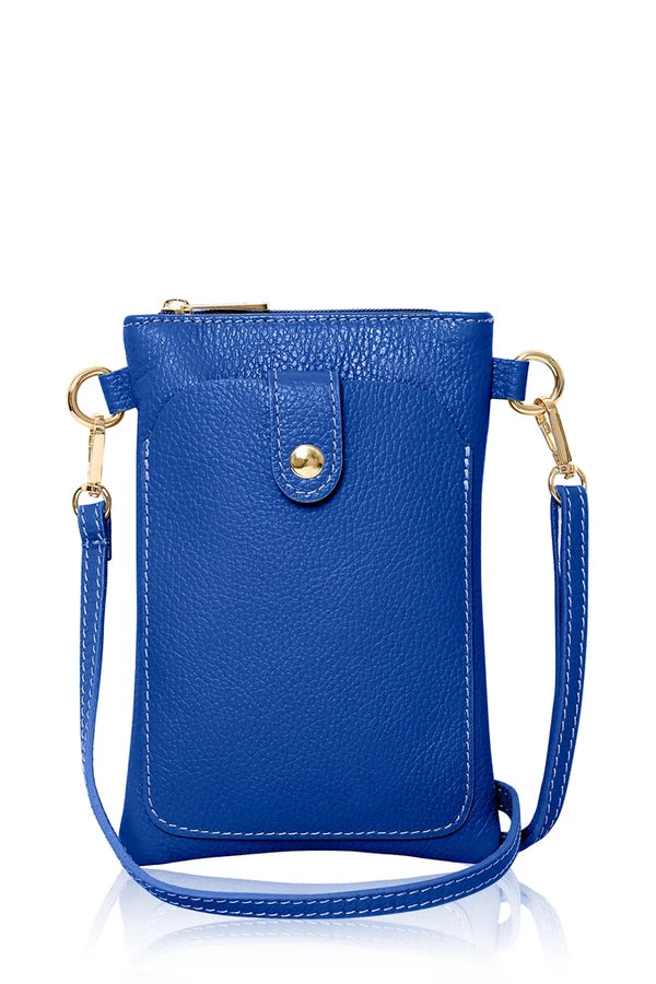 Italian genuine leather crossbody bag with phone pocket in Royal Blue – MERLEORA