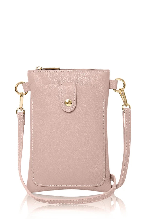 Italian genuine leather crossbody bag with phone pocket in Smoke Rose – MERLEORA