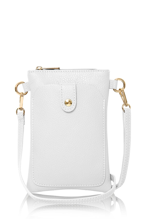 Italian genuine leather crossbody bag with phone pocket in White – MERLEORA