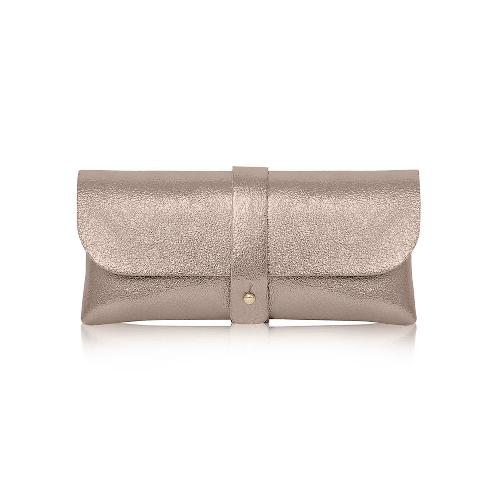 Bronze: Bronze Italian genuine leather glasses pouch with gold-tone tab closure, handmade in Italy | MERLEORA