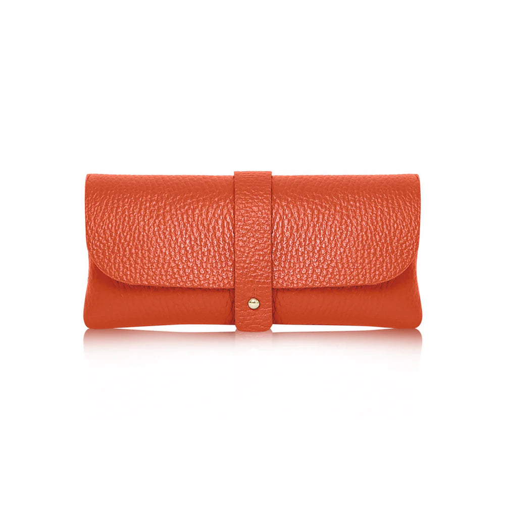 Burnt Orange: Burnt Orange Italian genuine leather glasses pouch with gold-tone tab closure, handmade in Italy | MERLEORA