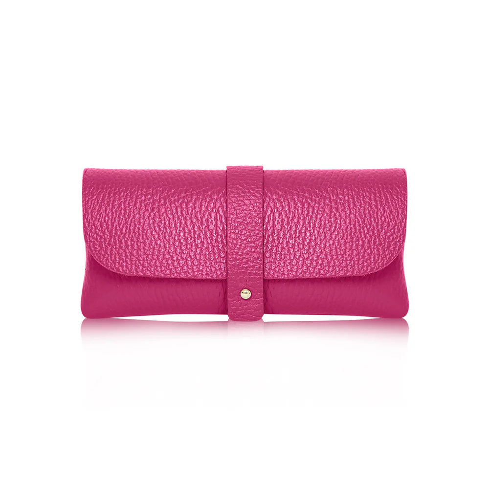 Fuchsia: Fuchsia Italian genuine leather glasses pouch with gold-tone tab closure, handmade in Italy | MERLEORA