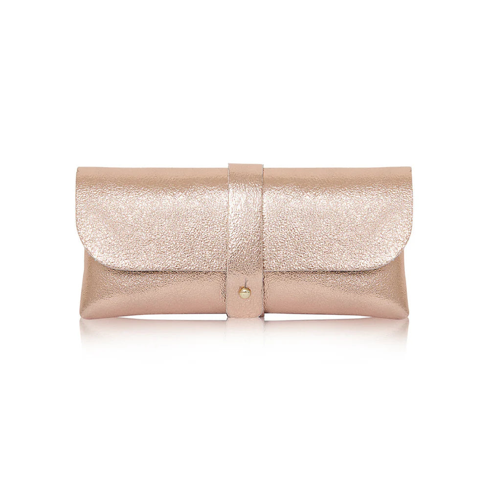 Rose Gold: Rose Gold Italian genuine leather glasses pouch with gold-tone tab closure, handmade in Italy | MERLEORA