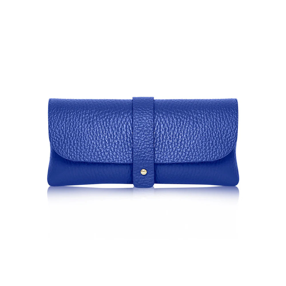 Royal Blue: Royal Blue Italian genuine leather glasses pouch with gold-tone tab closure, handmade in Italy | MERLEORA