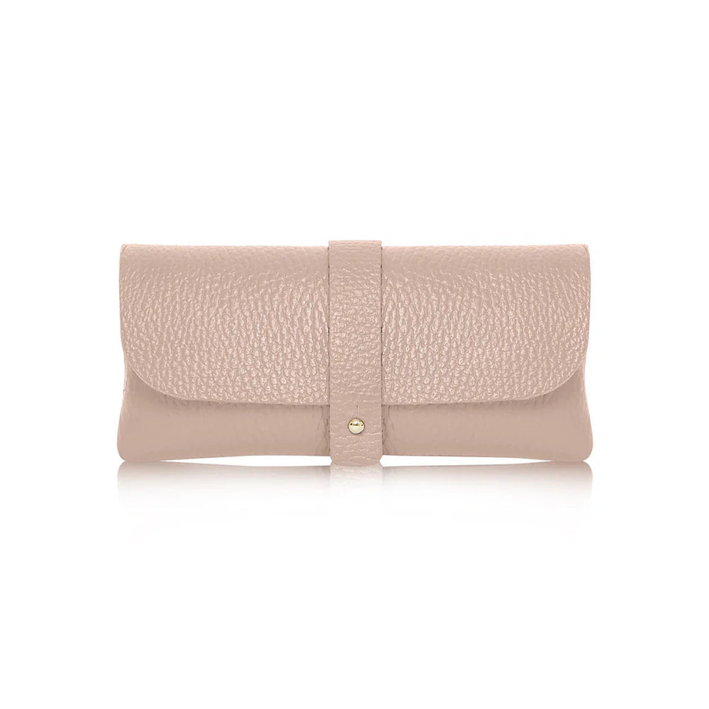 Smoke Rose: Smoke Rose Italian genuine leather glasses pouch with gold-tone tab closure, handmade in Italy | MERLEORA