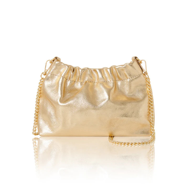 Italian genuine leather crossbody mini bag in gold metallic with gold hardware