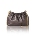 Italian genuine leather crossbody mini bag in pewter metallic with gold hardware
