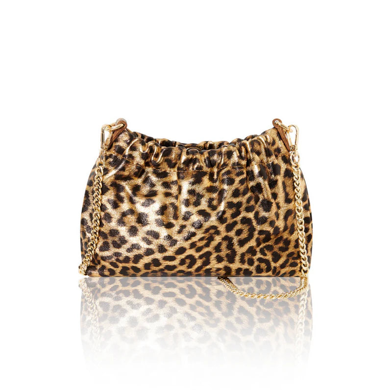 Italian genuine leather leopard print crossbody bag in golden leopard print with gold hardware